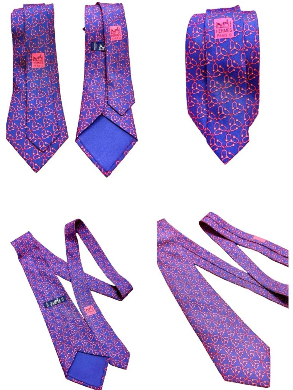 Unused Necktie Hermès Paris 100%  Silk France Made Dark Blue Purple Red (12)
